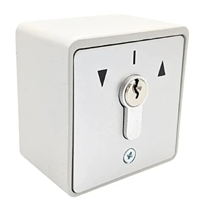 Imagen de geba MSC APZ1 2T/1 Interruptor de llave aluminio con semicilindro DIN perfil 2 botones 3 llaves antirrobo color gris claro IP54 accionamiento para puerta garaje barrera motor