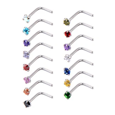 Imagen de 15 Piezas Piercing de Nariz en Forma L Pendiente Barra Curvada Joyería Nariz, Colores