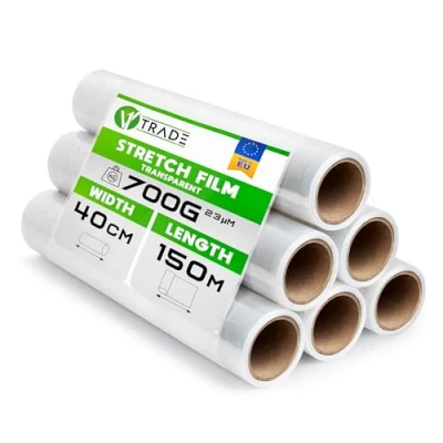 Imagen de V1 Trade Transparente Stretch de Film (6 Rollos) Rollo Película para Envolver a Mano 100m/40cm Material Embalaje en Muebles