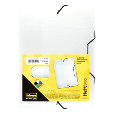 Imagen de Idena 225411 Caja de grapas para DIN A5 con banda elástica, PP, capacidad 3,5 cm, transparente, 1 ud.