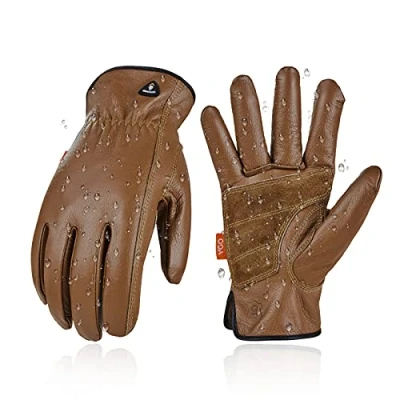 Imagen de Vgo... 1 par de guantes trabajo cuero vaca sin forro para hombre, aparejador, constructor, resistentes al agua, parche en la palma (CA9597WP)
