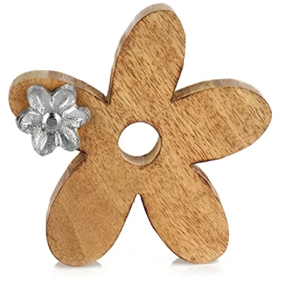 Imagen de com four® Flor Decorativa Premium de Madera Mango con pequeña Metal para exponer y Regalar (1 Pieza Flor)