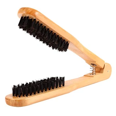 Imagen de Hongzer Cepillo de Pelo con Pinzas, Peine Doble Cepillo, Peluquería Cepillos, Herramienta Rectificador Cabello Madera Antiestática, Peines