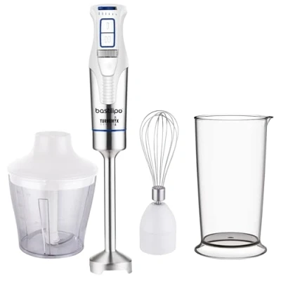 Imagen de Bastilipo Batidora de brazo con accesorios 1200W, 4 cuchillas acero, color blanco/acero, TURBOMIX 1200ACC,