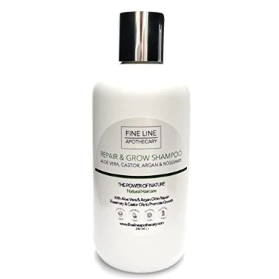 Imagen de 99% Natural CHAMPÚ REPARA y CRECE ALOE VERA, RICINO, ARGAN ROMERO 250 ml de Fine Line Apothecary. Sin Sulfatos, Parabenos, Silicona. Concentrado. pH 5.5 para Pieles Sensibles Atópicas.
