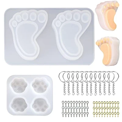 Imagen de Woohome Molde Silicona Resina, 1 Pz Pata de Gato Resina Silicona, Par Pies Moldes Epoxi, Pasadores Tornillos Ojo, Llavero para Colgante, Manualidades DIY