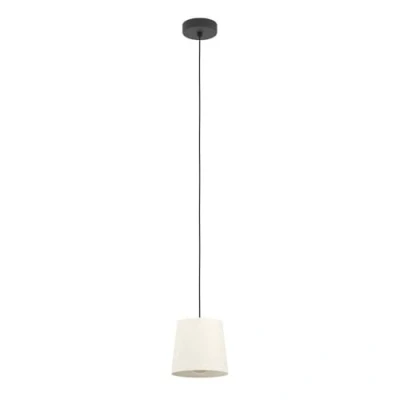 Imagen de Eglo Febres lámpara colgante, para mesa de comedor, tela bouclé, metal negro y textil blanco, casquillo E27, diámetro 35 cm
