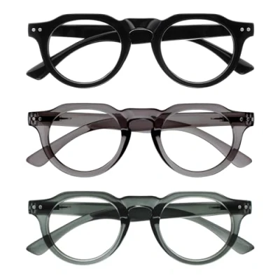 Imagen de OPULIZE RIO Gafas de Lectura con Filtro Luz Azul Pack 3 Montura Parte Superior Plana Negro, Verde, Gris Hombre y Mujer BBB53 167 +1.00