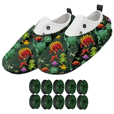 Imagen de Ferocity Cubrezapatos Reutilizables EU 31 37 Impermeables Antideslizantes y Lavables para Niños Unisex Niño Niña Fabricados en Poliéster con Motivos Dinos x5 [142]