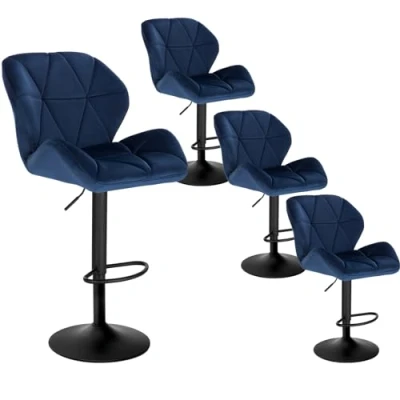 Imagen de WOLTU 4X Taburete de Bar con Respaldo Sillas Regulables en Altura, Asiento Acolchado Terciopelo Giratorias Muebles Cocina Silla Comedor Azul BH139bl 4