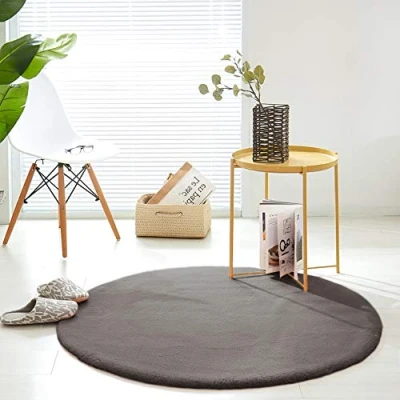 Imagen de Teppich Wölkchen Alfombra de imitación Piel Sala Estar, decoración la Dormir Lavable como Cama, cojín Silla Gris Oscuro, 120 cm Redondo