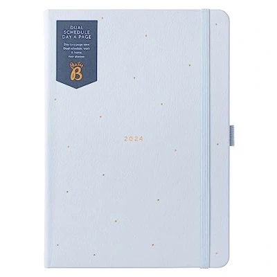 Imagen de Busy B Agenda diaria de doble horario Enero a Diciembre 2024 Azul Nube planificador A5 con espacio para dos horarios, hojas alineadas, notas y anual
