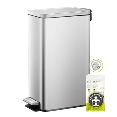 Imagen de EKO Stella Slim Cubo de Basura Cocina 30L con Pedal y Tapa Cierre Suave Acero Inoxidable Antihuella Papelera Moderna Robusta Gran Capacidad para Reciclaje