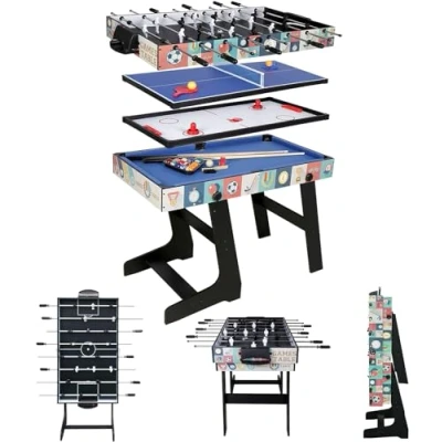 Imagen de HLC Mesa multijuegos 4 en 1, de Billar, Tenis Mesa, Hockey y futbolín, con Patas Plegables