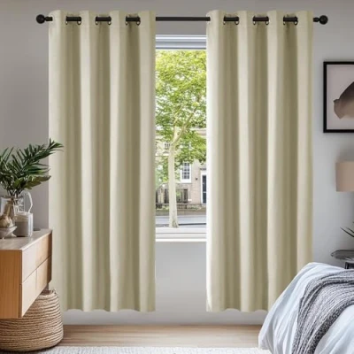 Imagen de Deconovo Cortinas Salon Opacas con Aislamiento Térmico para Habitacion Dormitorio Moderno Hotel Ventanas Ojales 140 x 210 cm Beige Oscuro