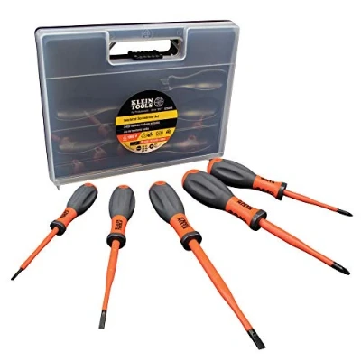 Imagen de VDE Juego de destornilladores aislados, 5 piezas con asas ergonómicas, aprobado por VDE, Klein Tools 32268INS, naranja