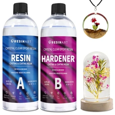 Imagen de EPRESINART Resina Epoxi, 36oz/1064ml 1:1 Epoxy No TóxicaTransparente Kit para Madera, Creaciones Artísticas, Restauración, Azulejos de Pared,Piso