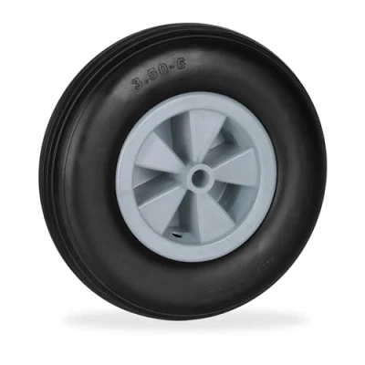 Imagen de Relaxdays Rueda de Carretilla 3.50 6 Goma Maciza, Llanta Plástica, Recambio para Carrito, Antipinchazos, Negro y Gris