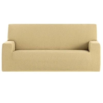 Imagen de GFD Funda de Sofá Lisa Ajustable 3 Plaza 170 220cm, Protectora Cubre Elástica Antimanchas Lavable, Fundas Perros Gatos Mascotas (Camel, plazas)
