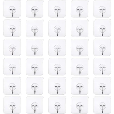 Imagen de 30 Piezas Ganchos adhesivos Potentes Transparente, Impermeable, Sin Clavo/Agujero para Abrigos Bufandas Toallas Bolsos Llaves en Oficina Cocina Baño ，ganchos pared