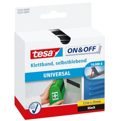 Imagen de tesa On &amp; Off Cinta de Uso Universal, Autoadhesiva Gancho y Bucle para la Fijación Rápida Objetos Ligeros, Negro, 2 cm x 250