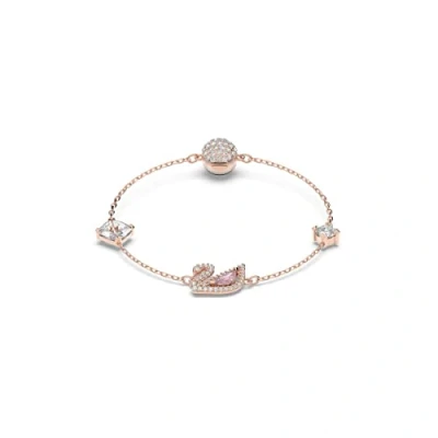Imagen de Swarovski Pulsera Dazzling Swan Para Mujer, Cristales Blancos Brillantes con Cadena Bañada en Oro Rosa, de la Colección