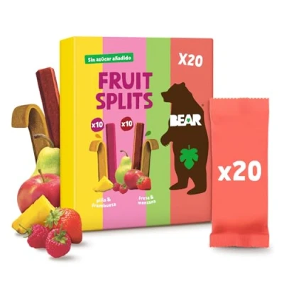 Imagen de BEAR Fruit Splits Paquete Variado Ingredientes 100% Naturales Sin Azúcar Añadido Snacks para Llevar Niños y Adultoss 20 Sobres x 20g 400g