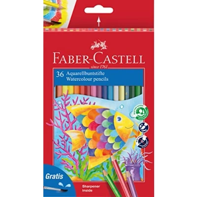 Imagen de Faber Castell 114437 Estuche de cartón con 36 ecolápices acuarelables colores y pincel, multicolor
