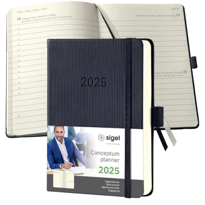 Imagen de SIGEL C2511 Conceptum Agenda diaria 2025, aprox. A6, negro, tapa dura, una página = un día, 400 páginas