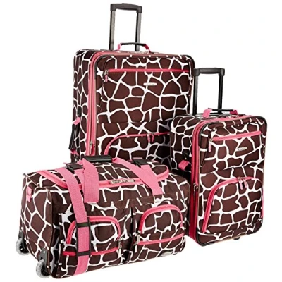 Imagen de Rockland Juego de Equipaje 3 Piezas, Transparente, Negro/Blanco/Rosa (Jirafa), Talla única, Vara Softside Vertical Piezas