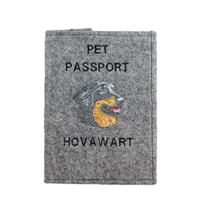 Imagen de Art Dog Funda para Pasaporte Perros de Fieltro Hecha a Mano con Patrón Bordado Viaje Mascotas 17x12,5cm Hovawart