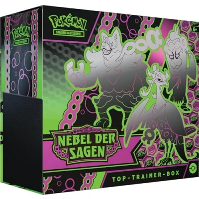 Imagen de Pokémon Juego de Cartas coleccionables: Top Trainer Box Carmesin &amp; Purple Nebulosa Las Sagas (1 Tarjeta Promocional Pantalla Completa con máscara Verde Turquesa, 9 Paquetes Refuerzo y