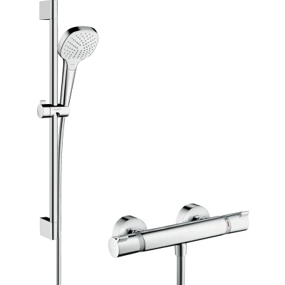 Imagen de Hansgrohe 27081400 Croma Select E Vario combinación de set ducha y termostato, 0,65m, 3 tipos chorro, blanco/cromo