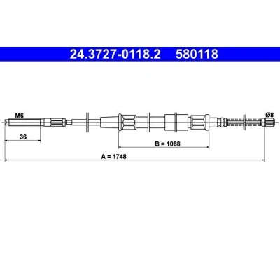 Imagen de ATE 24.3727 0118.2 Cable de Freno Mano 1748 VOLKSWAGEN: GOLF 2, Jetta 2