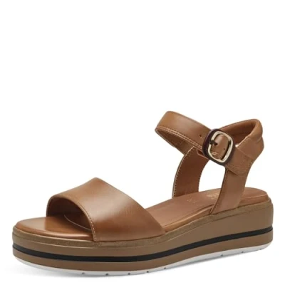 Imagen de Jana Softline 8 28268 42 300 Tan Flache Sandale Komfortable Mehrweite Alltagsschuh Festlich Elegant, Sandalias Planas Mujer, marrón, 38 EU Ancho