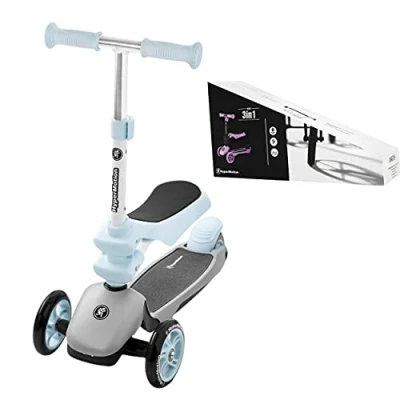 Imagen de HyperMotion Draisienne Patinete Infantil 3 en 1 (Carga máxima 50 kg) Globber Triciclo bebé evolutivo de + año Reposapies, Asiento Carga 20 kg, Azul