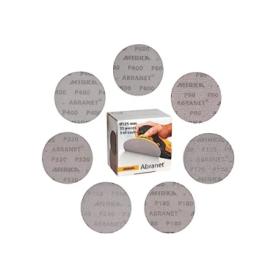 Imagen de Mirka Abranet red discos lijadores Ø 125 mm Velcro / Mix pack 5 de cada grano 80, 120, 180, 240, 320, 400, 600 35 uds Para todas las lijadoras orbitales y