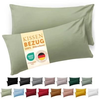 Imagen de Blumtal Fundas de Almohada 40x80 cm (Juego 2) cojín Microfibra para sofá con Cierre Sobres, Extra Suaves y Lavables, Certificado Oeko Tex Verde Claro