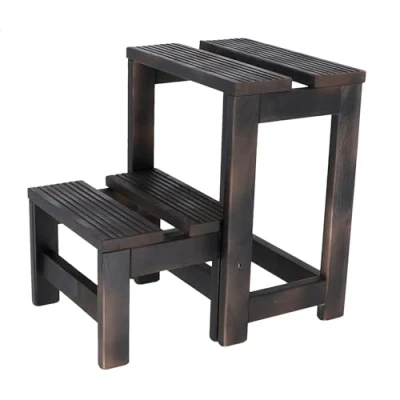 Imagen de WELL HOME Taburete escalera 2 peldaños fabricado en madera, acabado wengue, 32x23x40 cm
