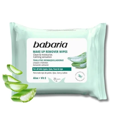 Imagen de Babaria Toallitas Desmaquilladoras, Limpian e Hidratan en Profundidad, Formuladas con Aloe Vera y Vitamina E, Aptas para Todo Tipo de Pieles, Vegano 25 Unidades