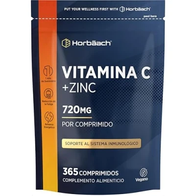 Imagen de Vitamina C y Zinc 1 Año de Suministro 365 Comprimidos Veganos Apoyo al Sistema Inmunitario para Pelo, Piel Uñas Horbaach