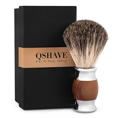 Imagen de QShave Brocha de afeitar, 100% pelo tejón auténtico y puro mango resina plástica, hecha a mano,