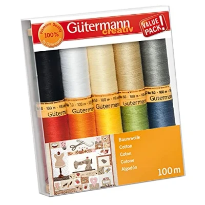 Imagen de Gutermann Creativ 10 carretes de 100% algodón, Cotton, Colores Surtidos, 10x 100m, 1000