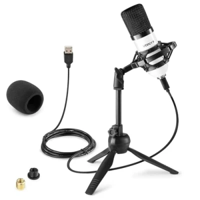 Imagen de Vonyx CM300W microfono Condensador para Estudio USB, con Soporte de Mesa Plegable, antigolpes, Anti Pop Podcast, Gaming, Streaming, Vlogs, PS4, Youtube Color Blanco