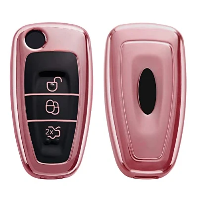 Imagen de kwmobile Carcasa para Mando Compatible con Ford Llave de Coche Plegable 3 Botones Funda Llaves TPU Rosa Oro Brillante