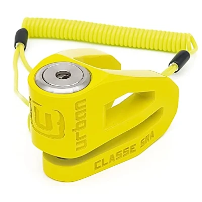 Imagen de URBAN UR210Y Candado Moto Disco Homologado SRA, Diseño Más Ligero y Disuasorio, Cerradura de Alta Seguridad, Doble Bloqueo ø10mm, Pinza Antirrobo Scooter Rueda Bicicleta Eléctrica