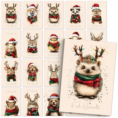 Imagen de beriluDesign Juego de tarjetas Navidad (20 unidades) postales animales lindos para Navidad, felicitación, regalo