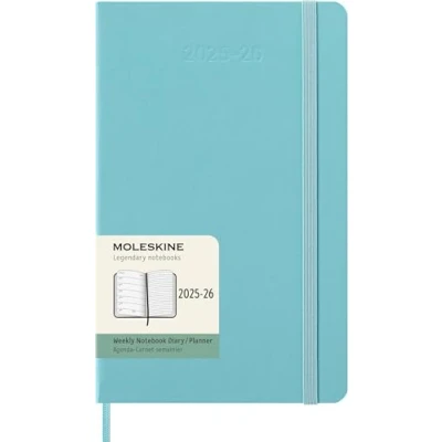 Imagen de Moleskine Weekly Planner 2025 2026, Agenda Semanal 18 Meses Con Espacio para Notas, Tapa Dura y Cierre Elástico, Formato Grande 13 x 21 cm, Color Acuamarina