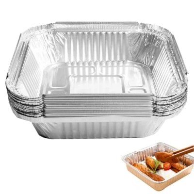 Imagen de sartenes rectangulares de aluminio 20 desechables papel Freidora aire con bandeja para asar resistente Caja horno doméstico Ban