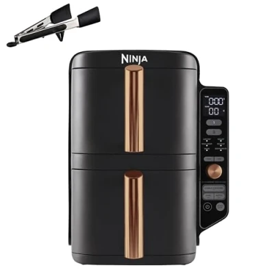 Imagen de Ninja Double Stack XL Freidora de aire,9,5 l,Doble cajón vertical,4 niveles cocción,2 cajones y 2 rejillas,diseño para ahorrar más espacio,6 funciones cocción, 8 porciones, negro/cobre,SL400EUCP